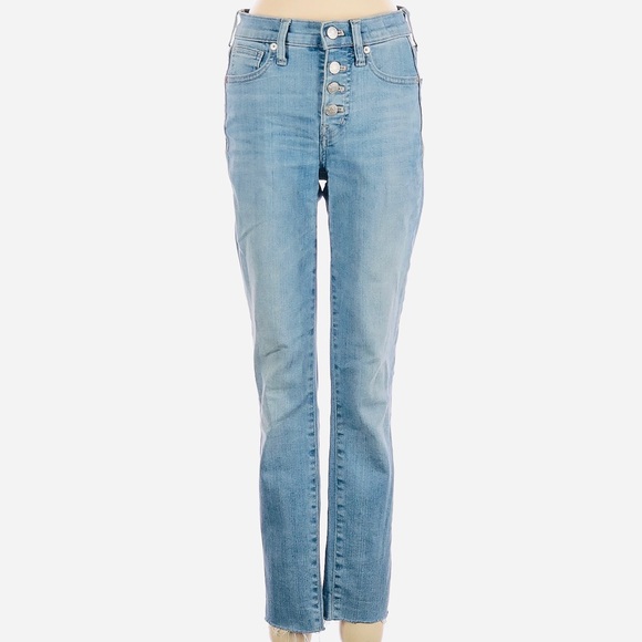 MADEWELL 9 inch High-Rise Skinny Crop Light Wash Button Fly Raw Hem Jeans 23 - Picture 3 of 12